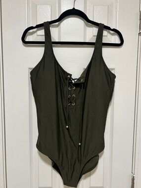 Mossimo Supply Co. Olive Green Lace-Up One-Piece